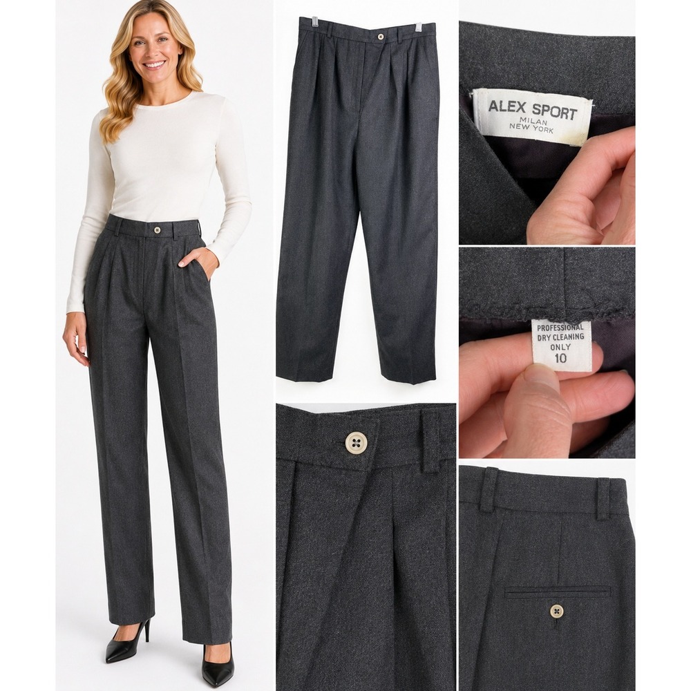 Alex Sport Pants 10 Wool High Rise Pleated Italian Old Money Quiet Luxury Chic